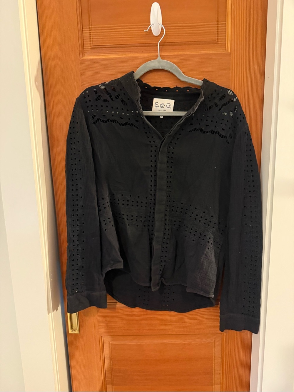 Sea New York Black Eyelet Button Down Top